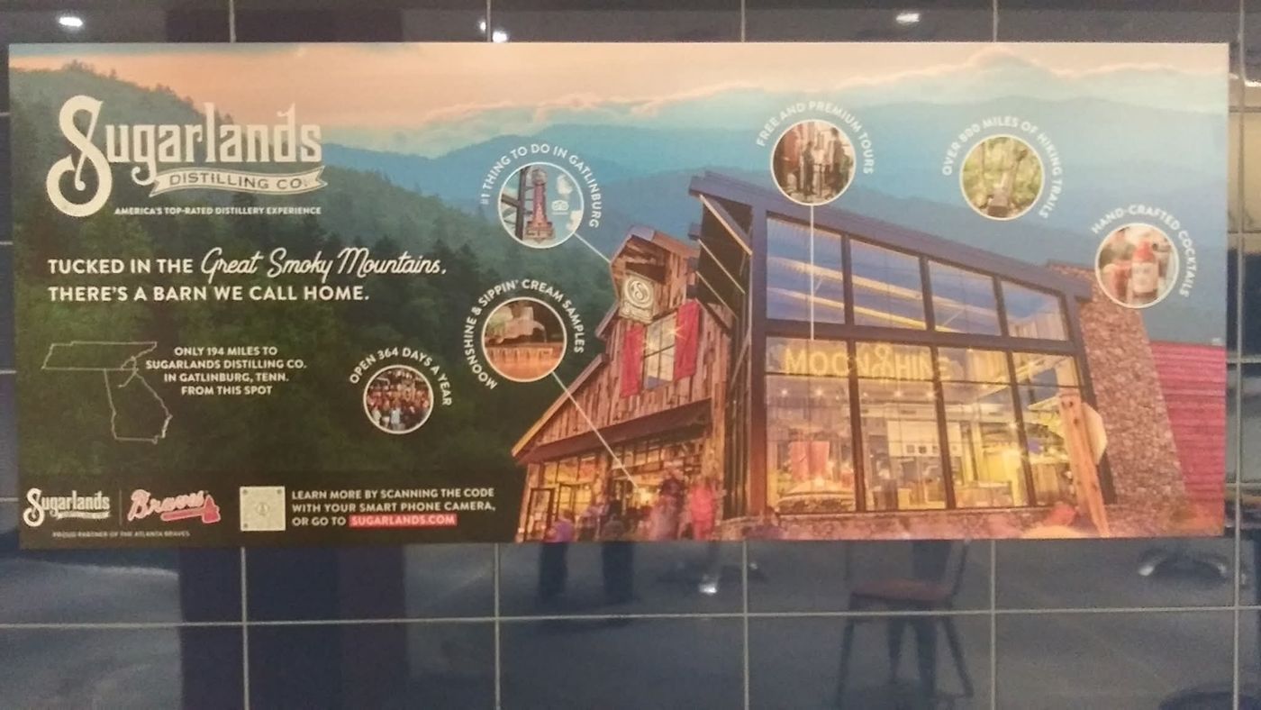 Sugarlands Distilling large format stadium partner graphic installed at Atlanta Braves ballpark
