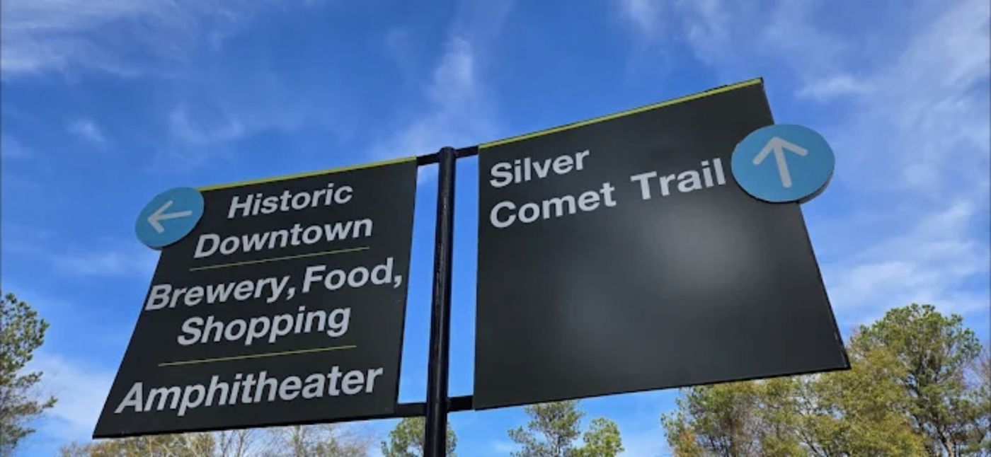 Wayfinding signs for Historic Downtown and Silver Comet Trail installed in Powder Springs Georgia